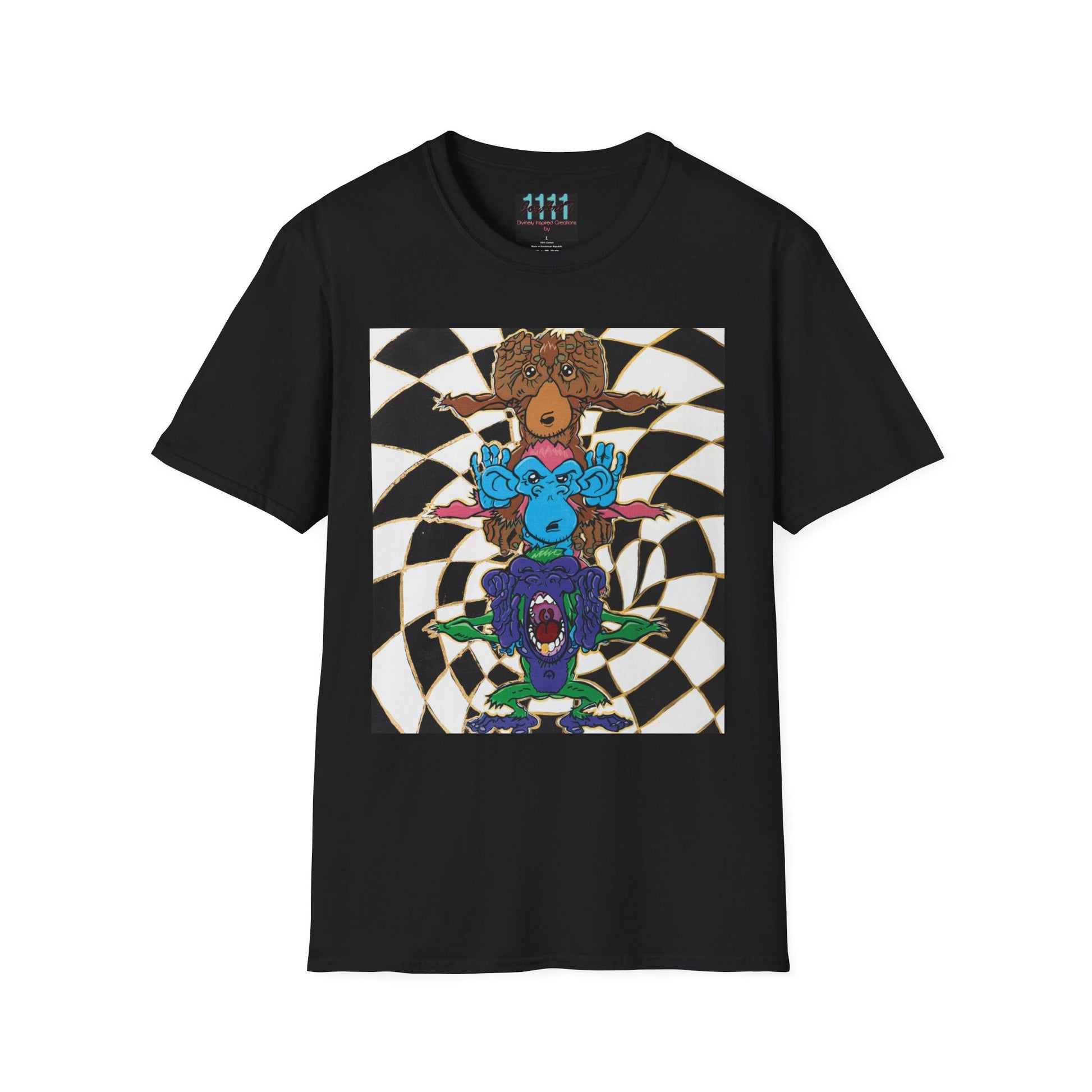 See Hear Say Monkey T Art by JozArtT1111 Unisex Softstyle T-Shirt - Divinely Inspired Creations by JozArtT1111